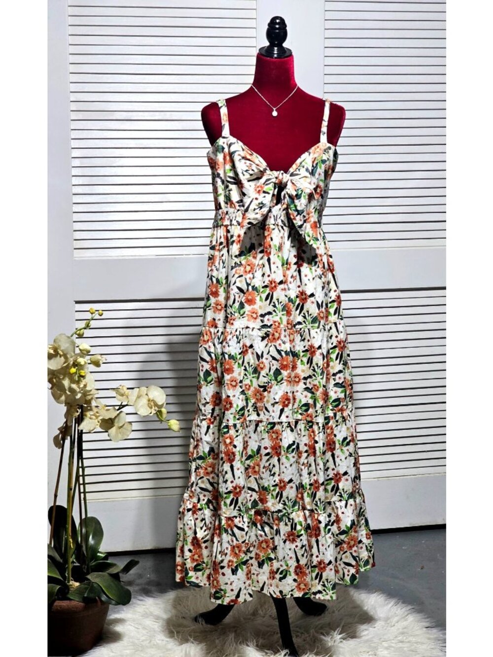 Arula Women's Floral Rayon Cotton Blend Spaghetti Straps Maxi Dress Sz  L  2873
